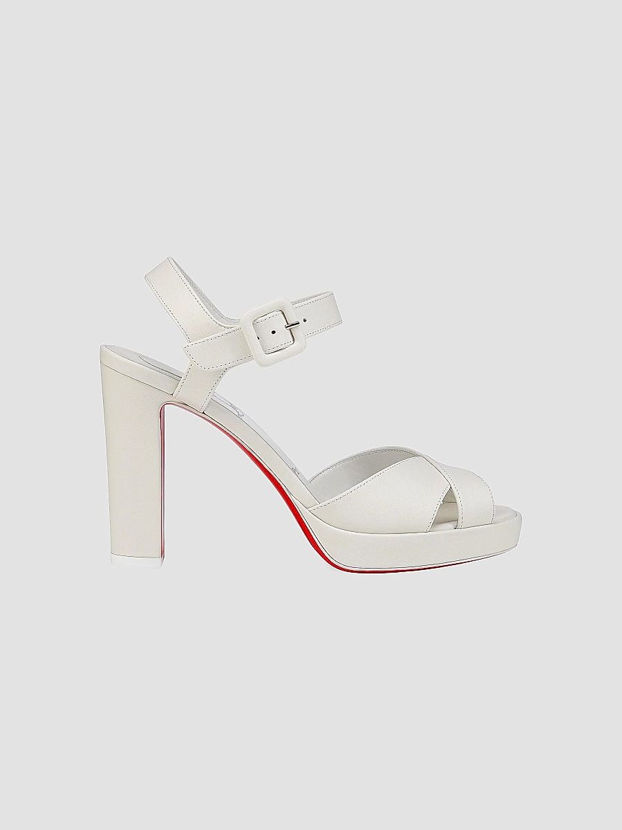 Christian Louboutin Women's Cora 100MM Leather Sandals - Bianco - Size 12