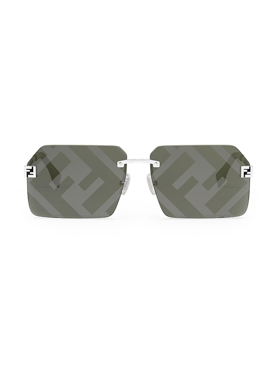 Men's FF Logo Print 59MM Square Sunglasses - Silver