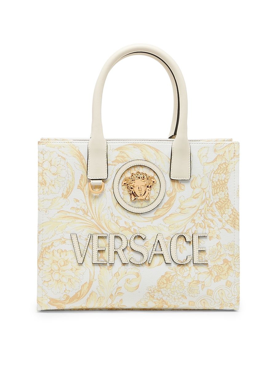 Women's Small Barocco-Print Logo Cotton Tote Bag - Ecru Multicolor Versace Gold