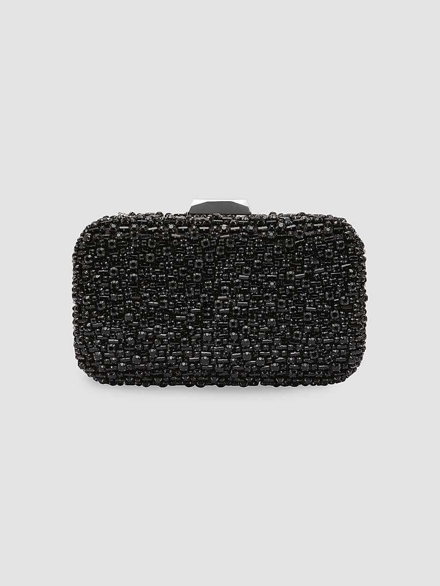 Women's Embellished Satin Clutch - Black