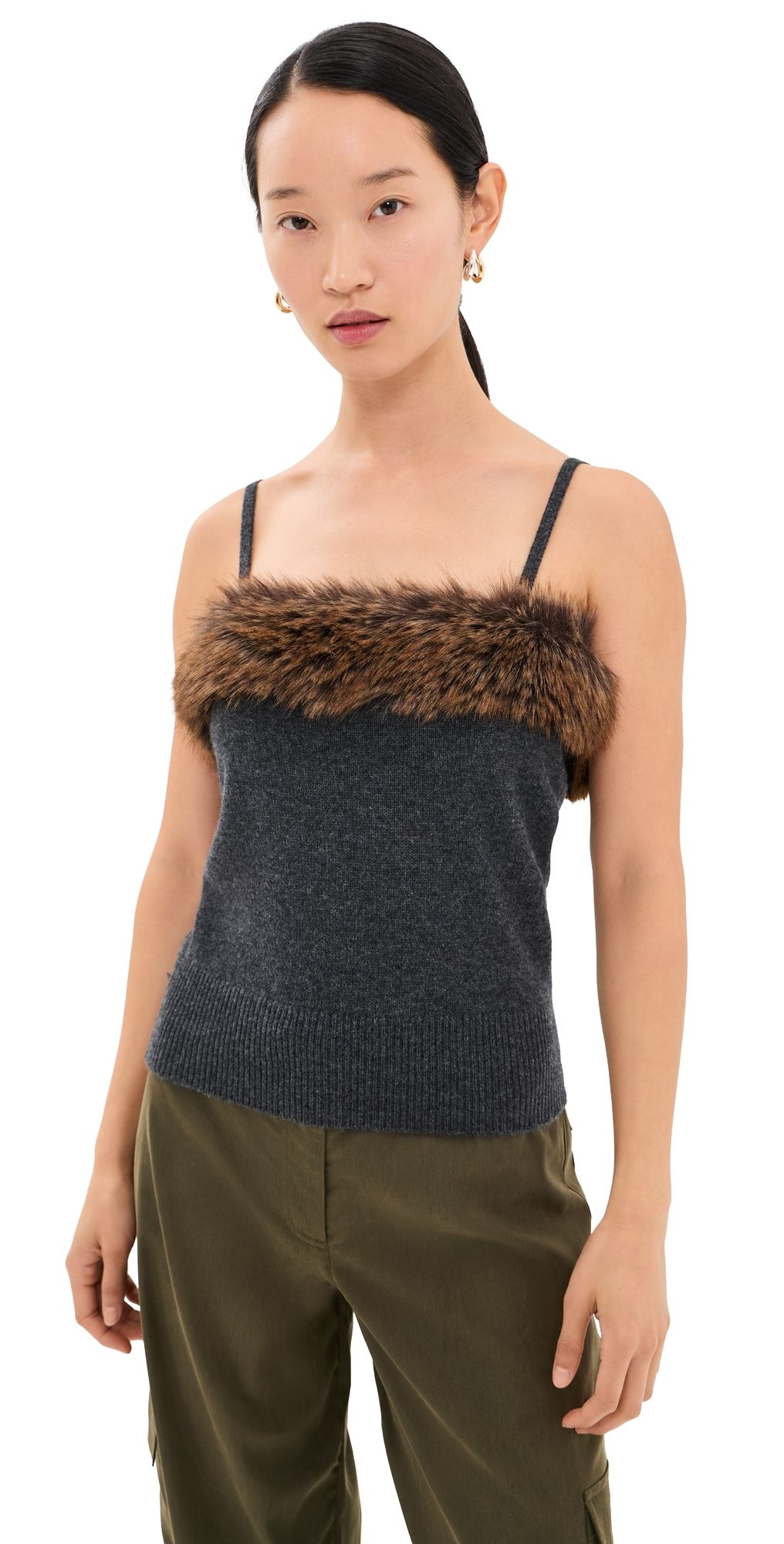Marc Jacobs Faux Fur Lined Tank Top Charcoal L