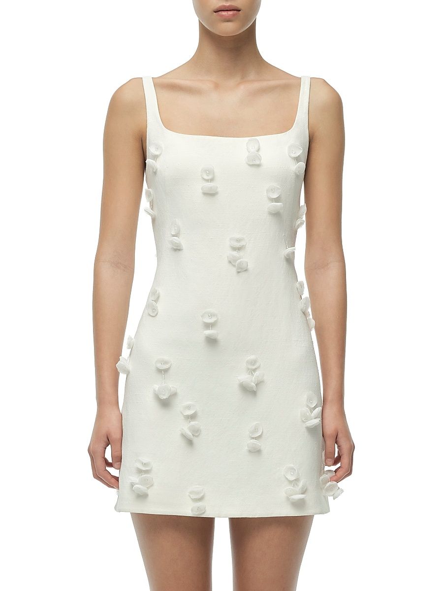 Women's Cailinn Appliqué Linen-Blend Minidress - White - Size 12