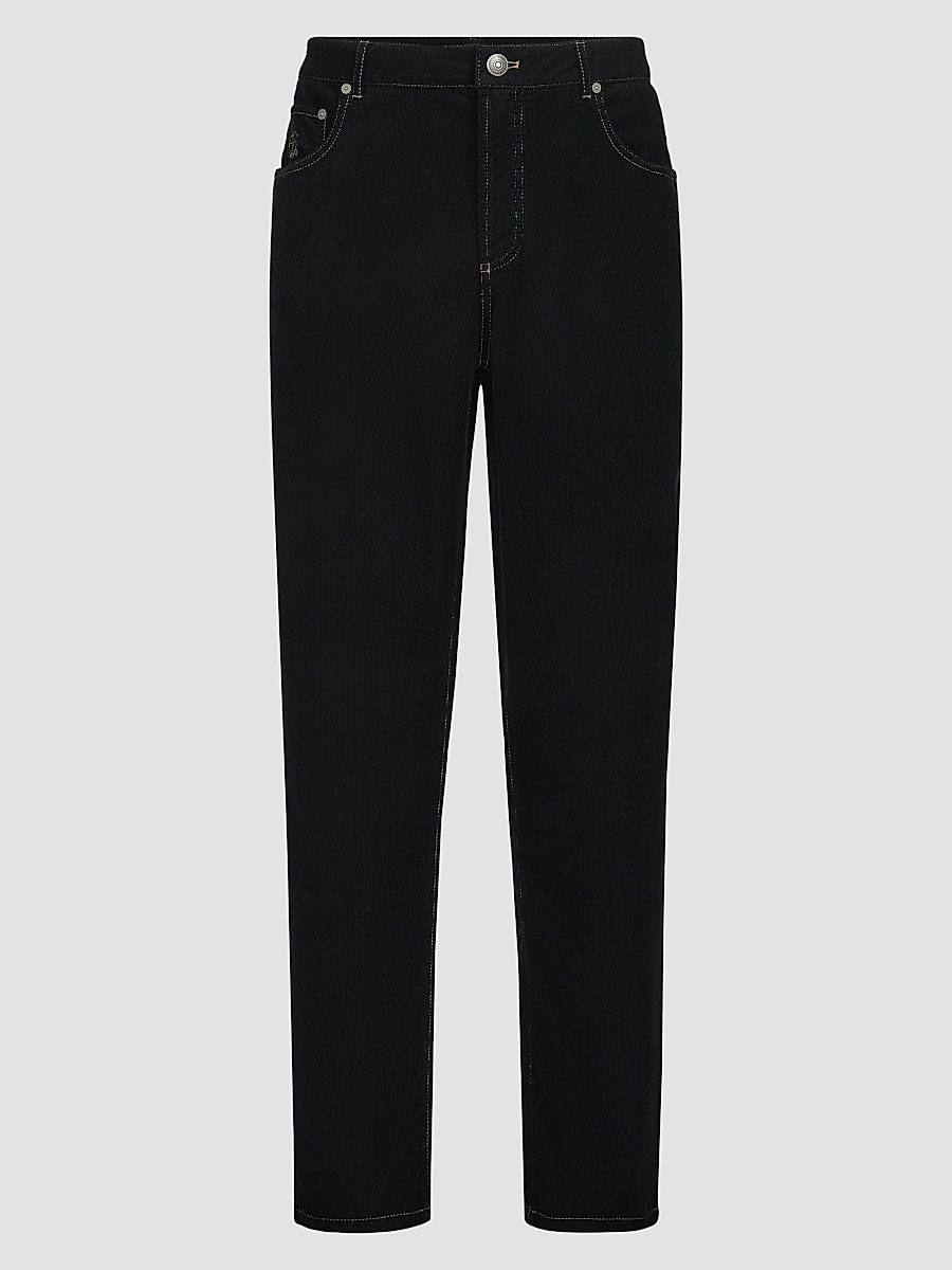 Brunello Cucinelli Men's Garment-Dyed Five-Pocket Trousers in Cotton Narrow Wale Corduroy - Black - Size 44