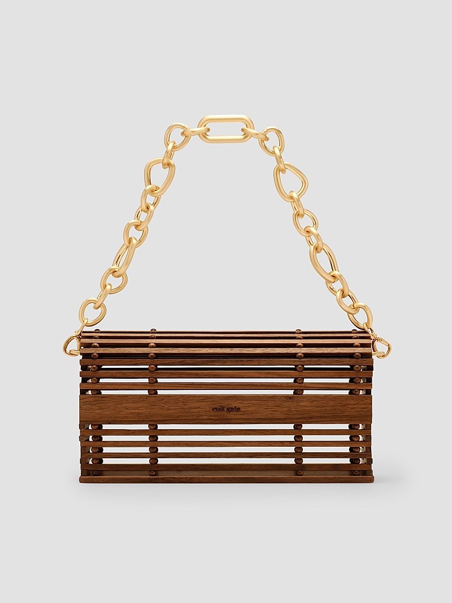 Women's Sylva Wooden Shoulder Bag - Walnut