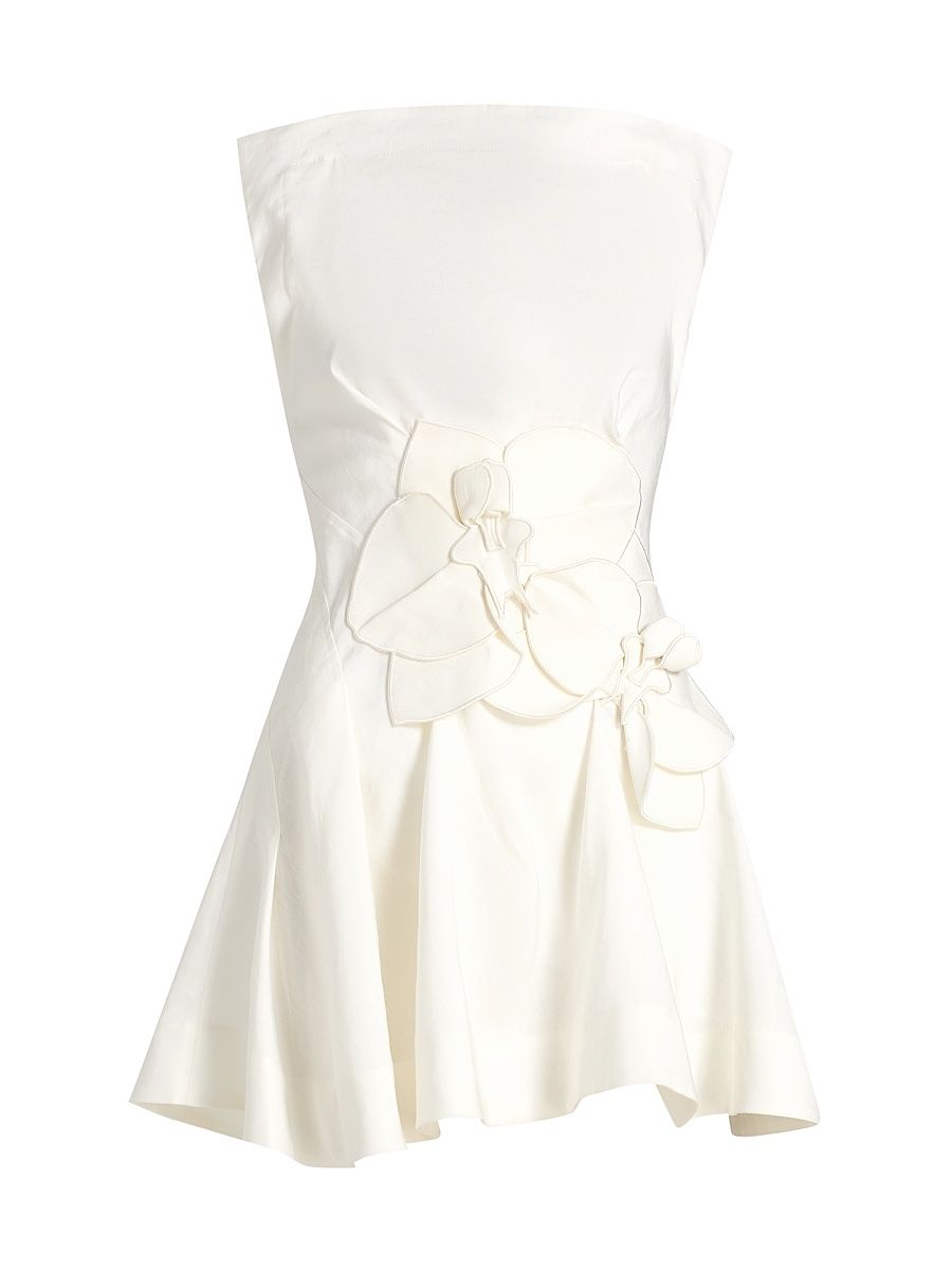 Women's Warra Floral-Appliqué Linen A-Line Minidress - Ivory - Size 12