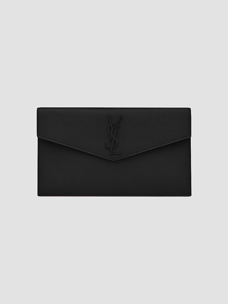Saint Laurent Women's Uptown Pouch in Grain De Poudre Embossed Leather - Nero