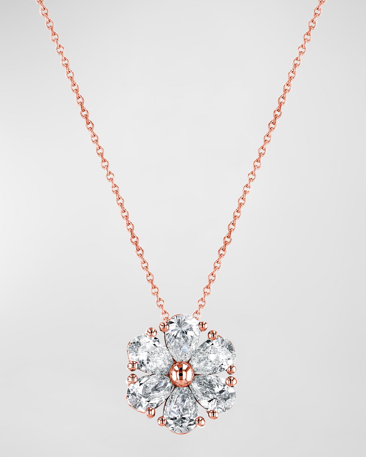 18K Gold Pear-Shaped Diamond Floral Pendant 16" Necklace, 3.00tcw
