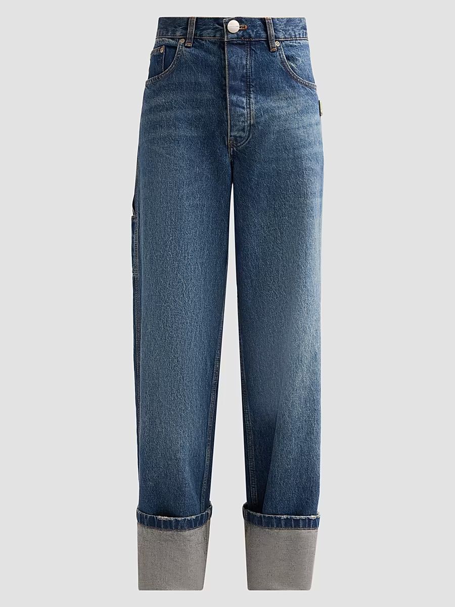 Women's Cuffed Wide-Leg Jeans - Medium Wash Indigo - Size 25
