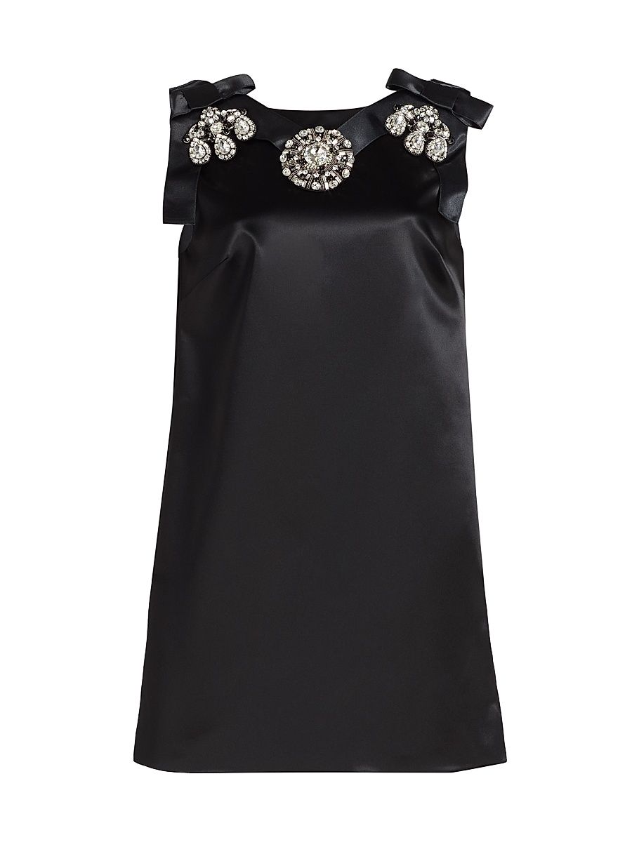 Women's Embellished Satin Shift Minidress - Nero - Size 10