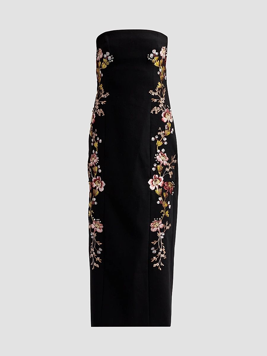 Women's Niles Loveletter Floral Embroidered Strapless Midi Dress - Black Multi - Size 16
