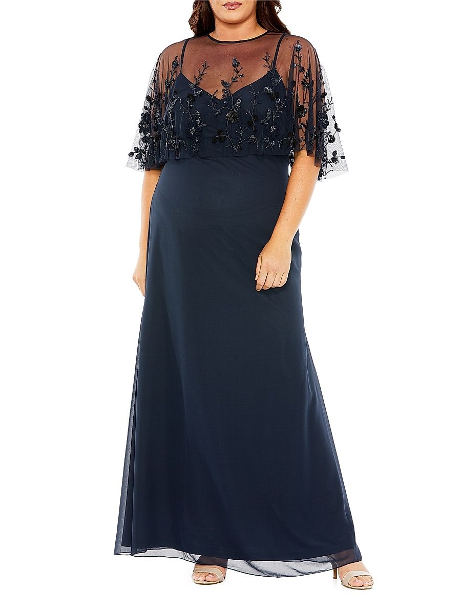 Women's Plus Size Embellished Cape Sleeveless Gown - Midnight - Size 20