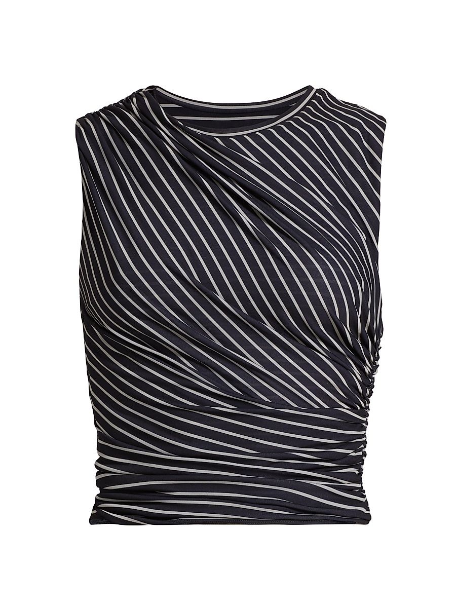 Women's Cate Striped Crop Top - Navy Ivory Stripe - Size XL