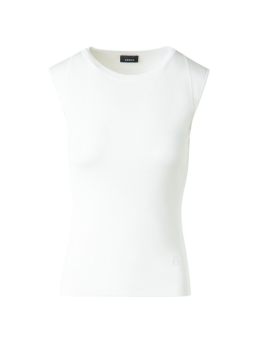 Women's Stretch-Silk Knit Top - Ecru - Size 10