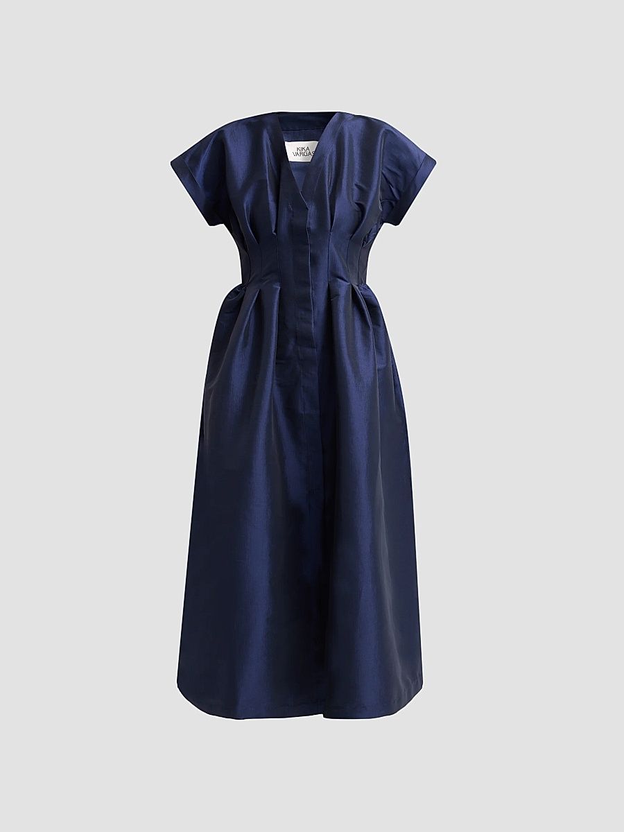 Women's Tsige Taffeta A-Line Midi-Shirtdress - Navy - Size 4