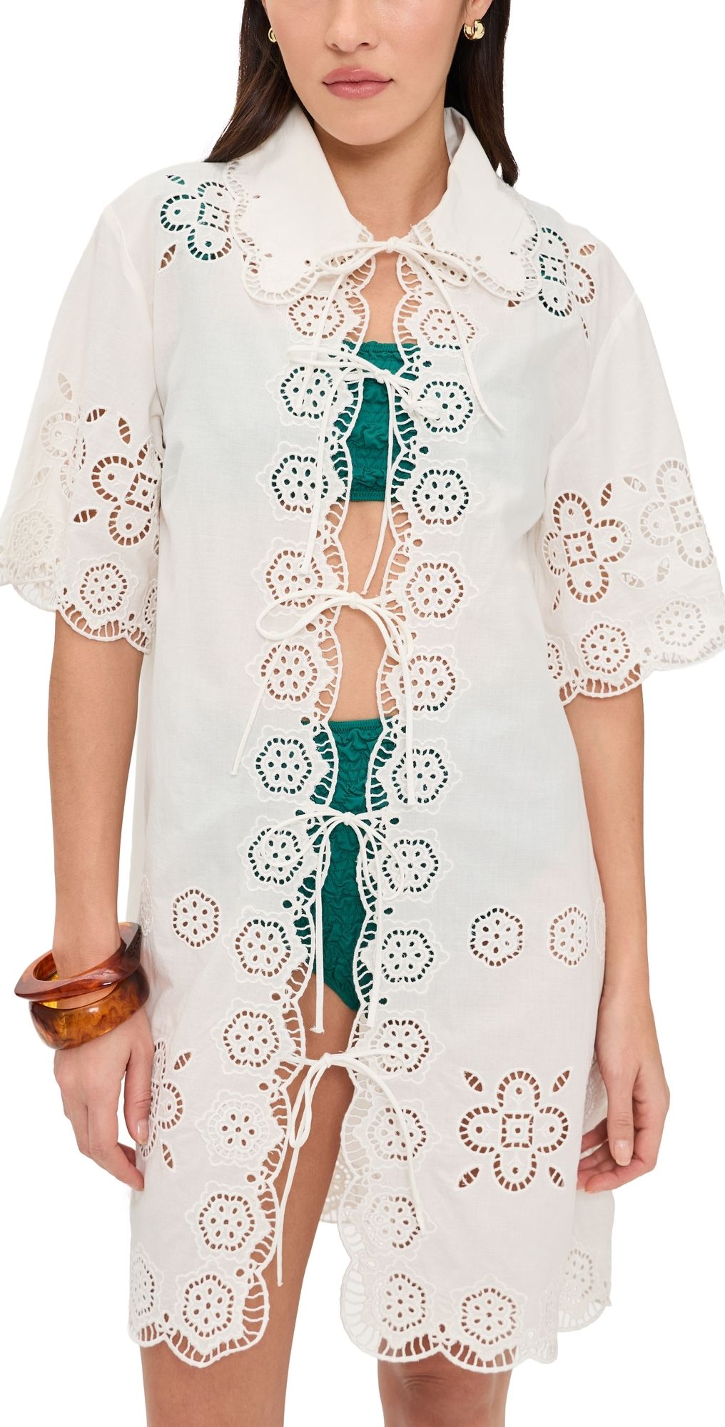 Sea Babette Eyelet Tie Front Swim Coverup White XXS