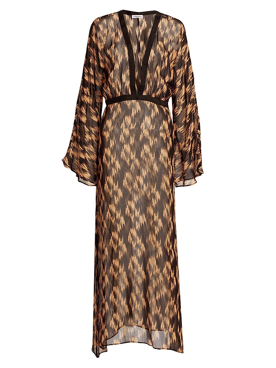Women's Pepper Printed Long-Sleeve Maxi Dress - Ethno Art Print - Size Large