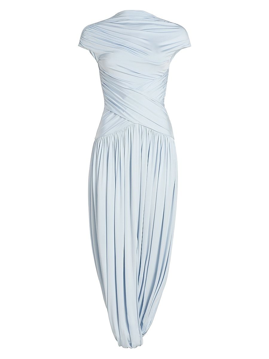 Women's Ruched Twist-Front Jersey Midi-Dress - Blue - Size 12