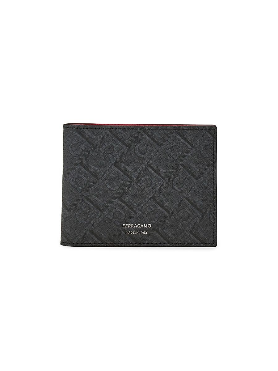 Men's Monogrammed Leather Wallet - Nero Flame Red