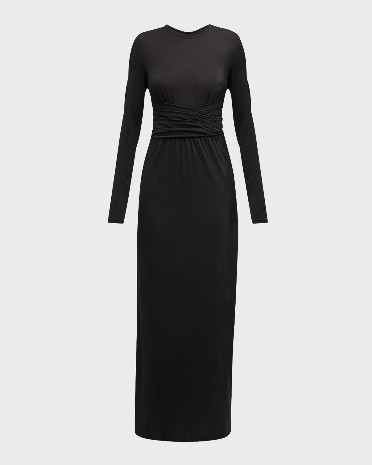 Pleated Long-Sleeve Jersey Column Gown