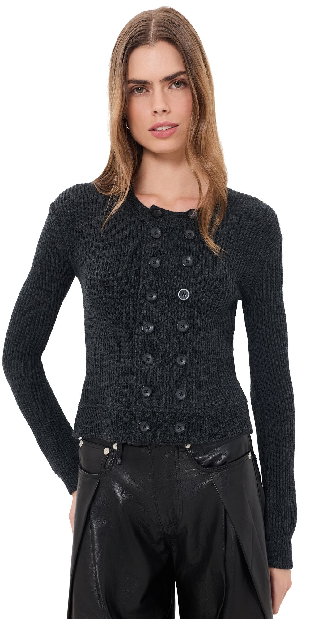 R13 Double Breasted Wool Cardigan Dark Charcoal Grey M