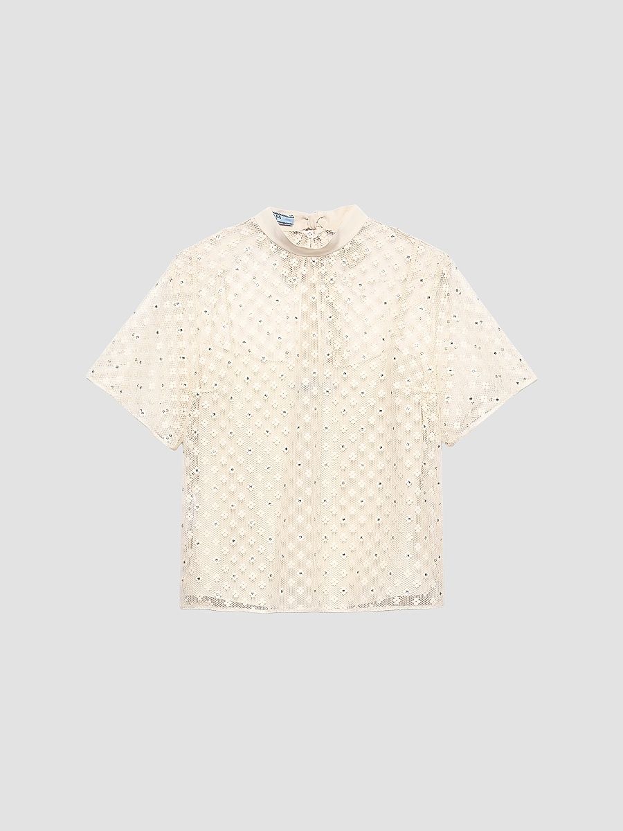 Women's Embroidered Lace Top - Beige Khaki - Size 10