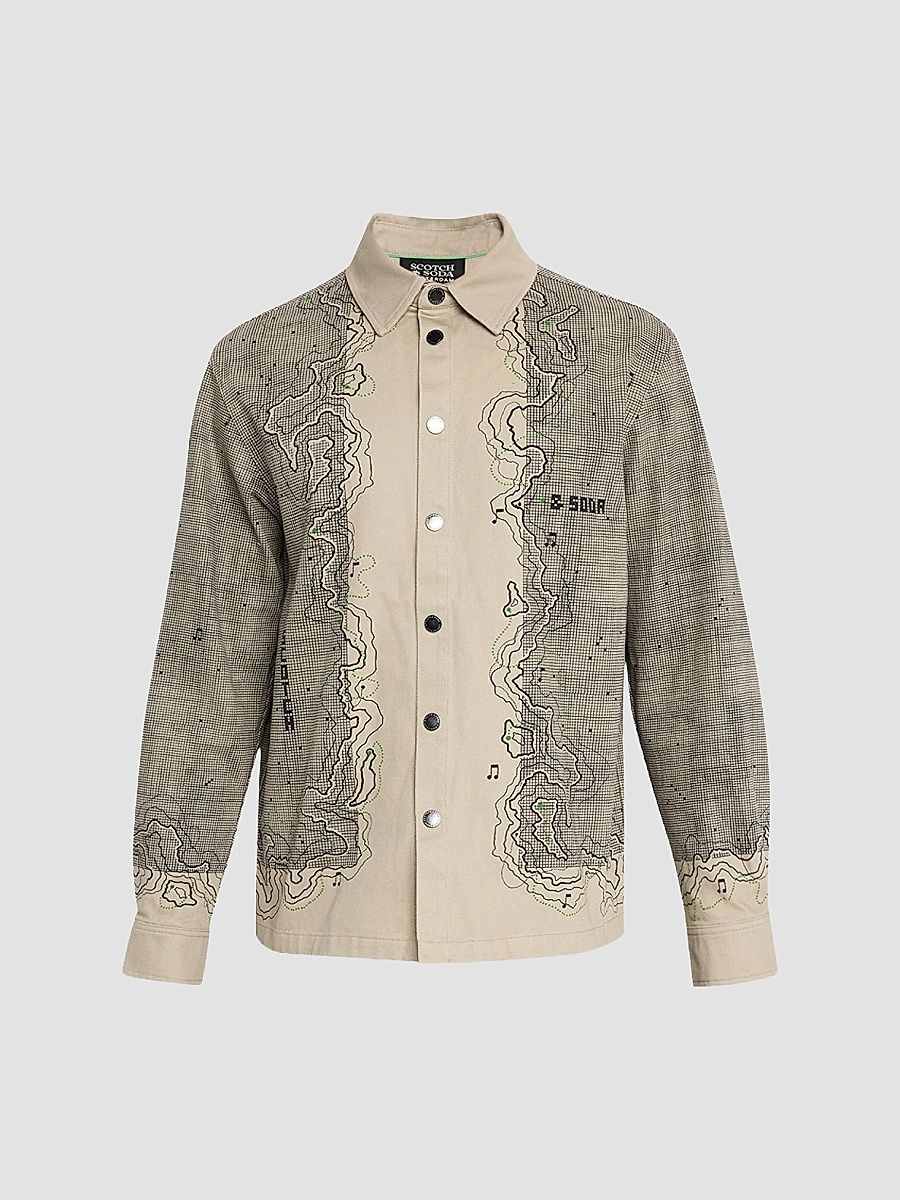 Men's Placement Graphic Cotton Overshirt - Plaza Taupe - Size Medium