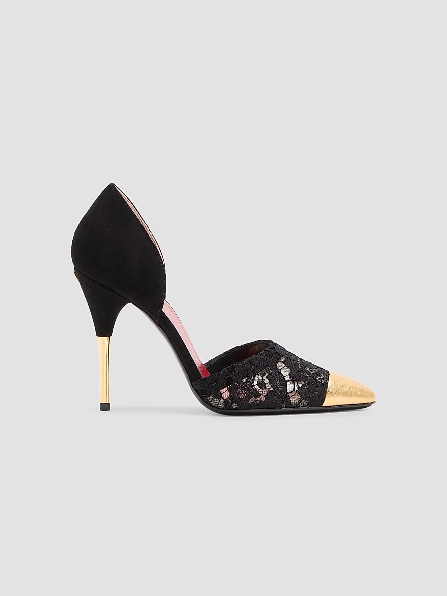 Women's Sinead Suede and Lace 105MM Pumps - Black Gold - Size 12