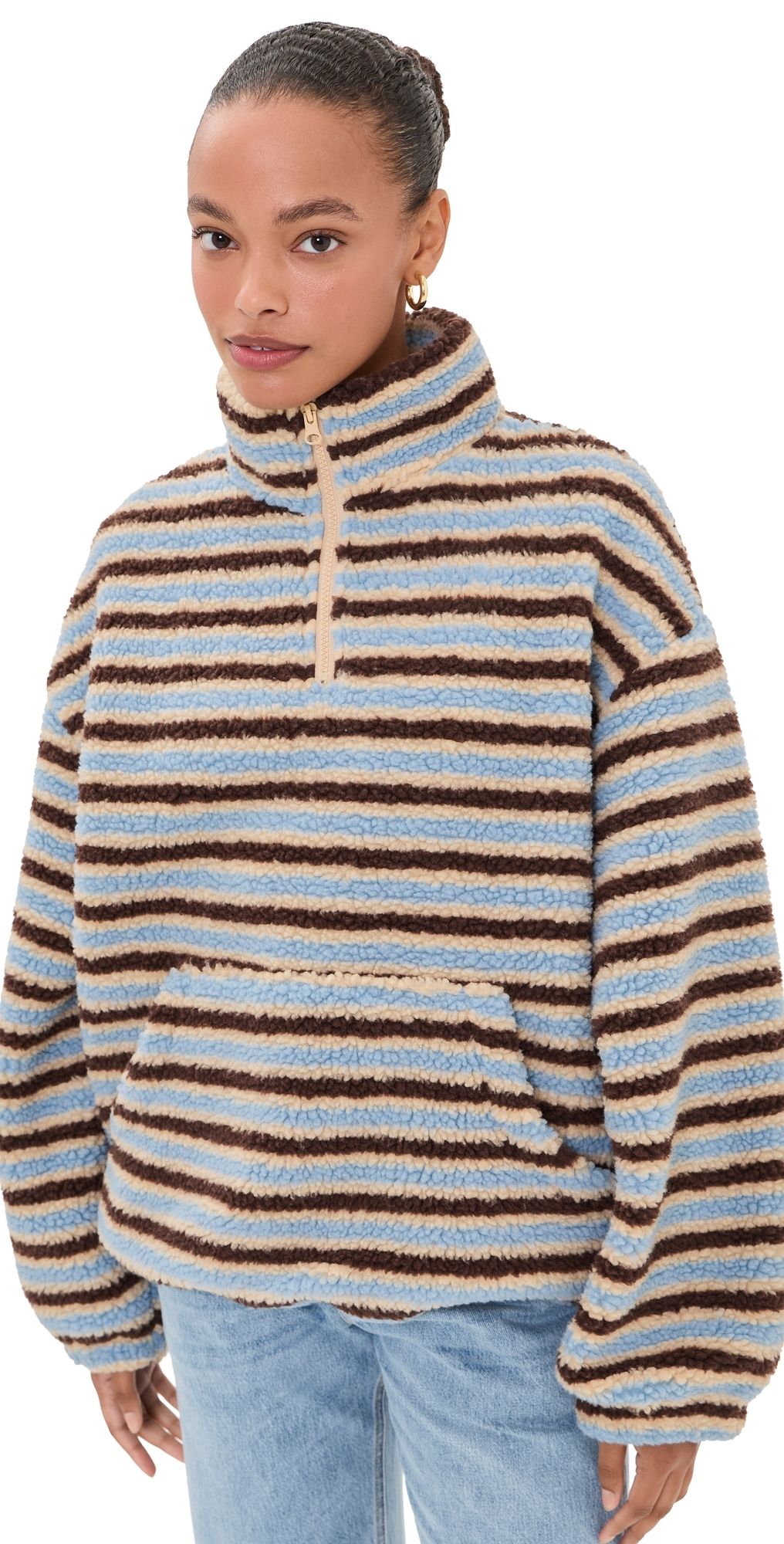 Bailey Rose Striped Fleece Sweatshirt Butter Brown L
