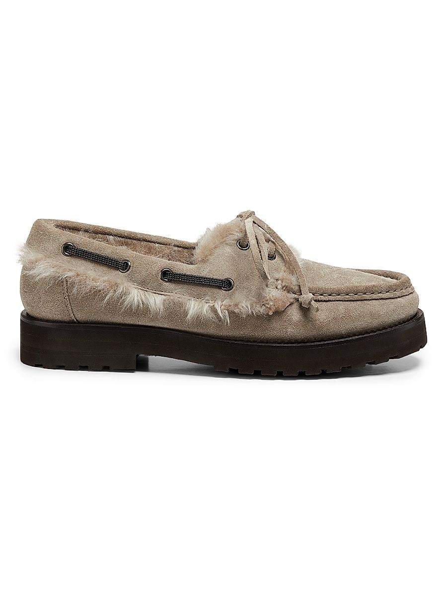 Women's Suede-Shearling Loafers - Ice - Size 11