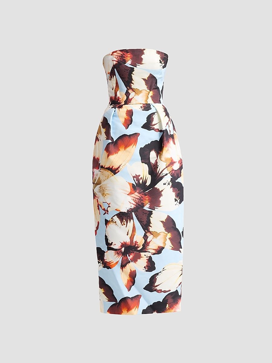 Women's Floral Silk Faille Strapless Cocktail Dress - Breeze Multi - Size 4
