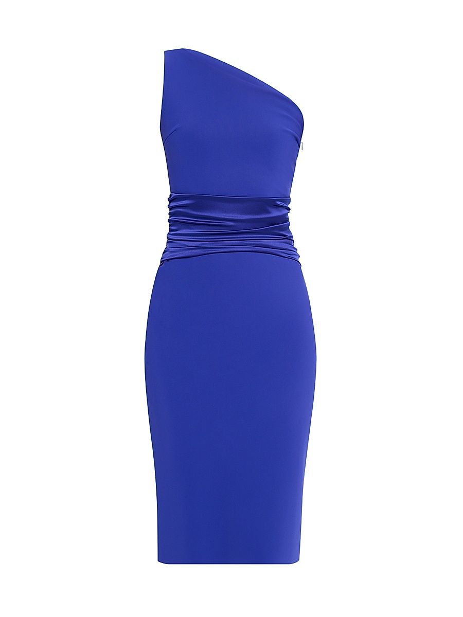 Women's Ruched One-Shoulder Bodycon Midi-Dress - Blue - Size 8
