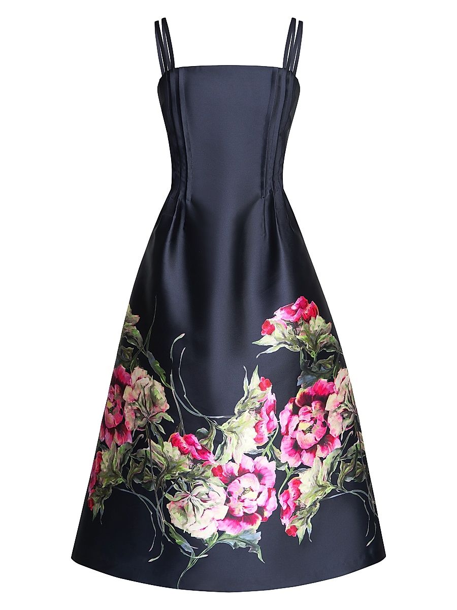 Women's Margot Floral Mikado Midi-Dress - Midnight Blue - Size 2
