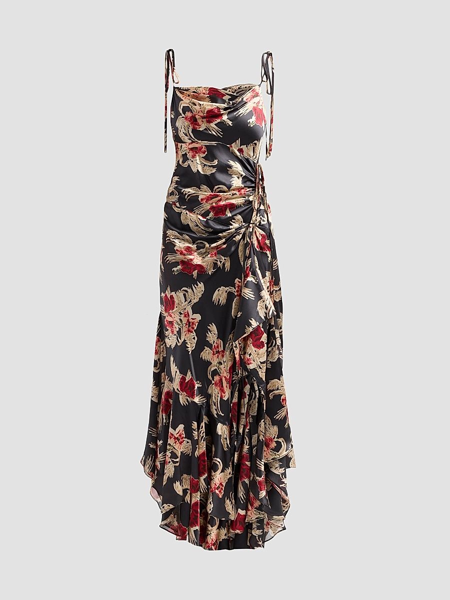 Women's Ambroisine Wilted Poppy Silk Handkerchief Maxi Dress - Obsidian Multi - Size 10