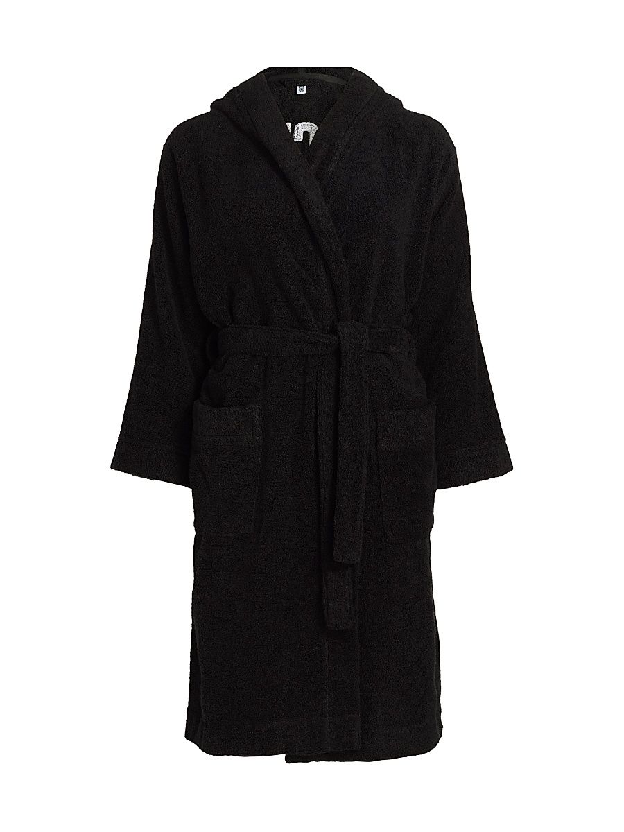 Women's Moschino Intimo Donna Hooded Bathrobe - Black - Size Large