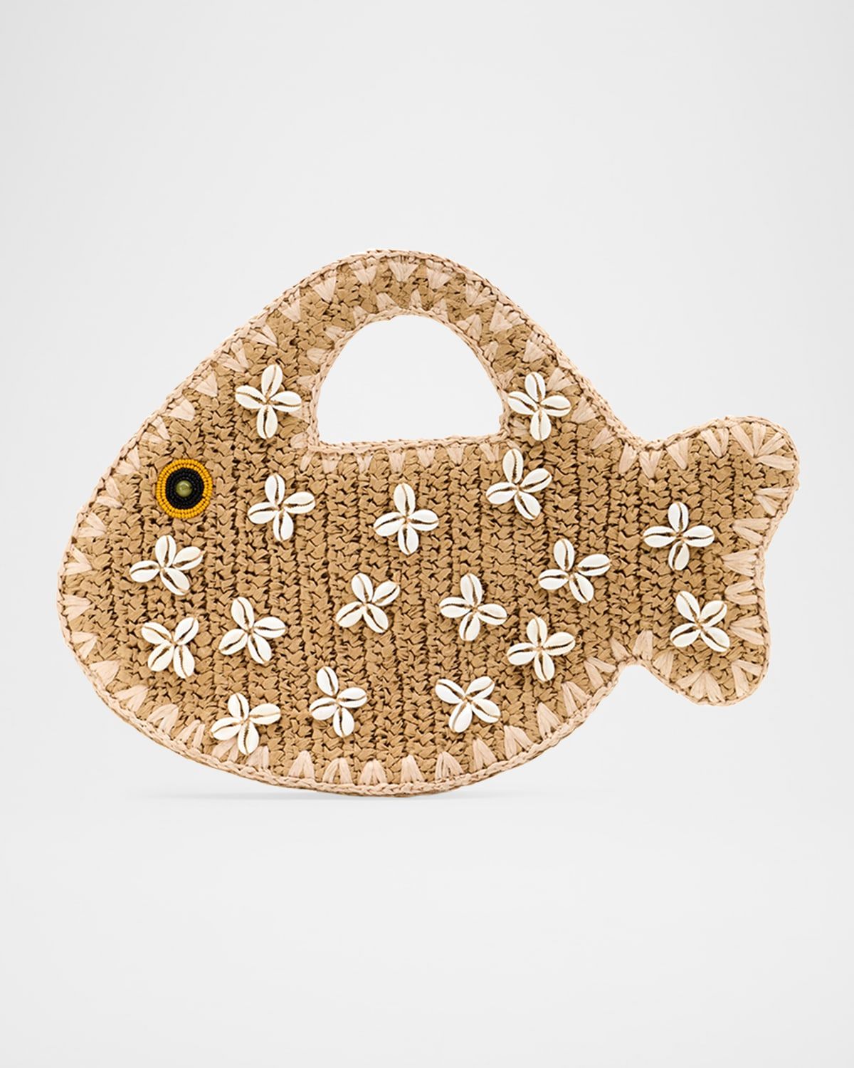 Puka Fish Embellished Raffia Top-Handle Bag