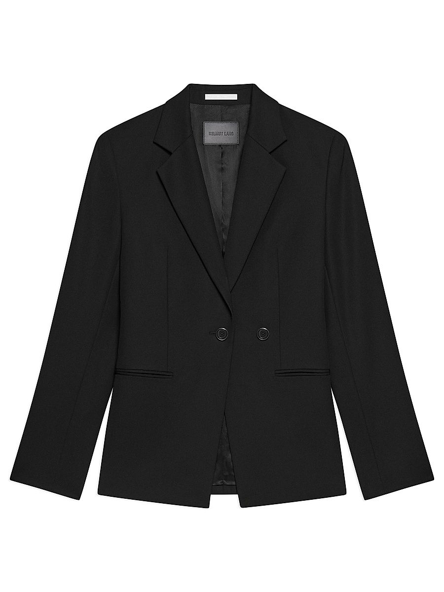 Women's Wool Double-Breasted Blazer - Black - Size 12
