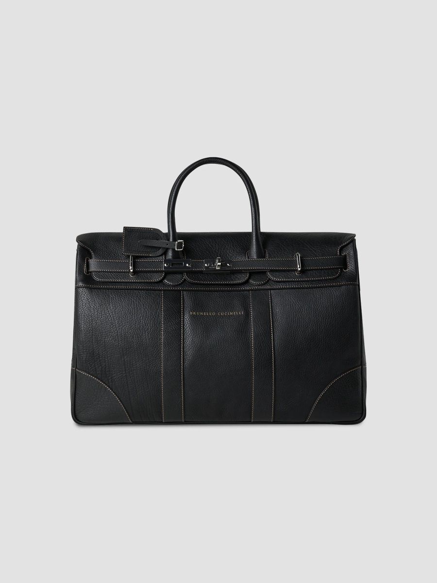 Brunello Cucinelli Men's Grained Calfskin Country Bag - Black