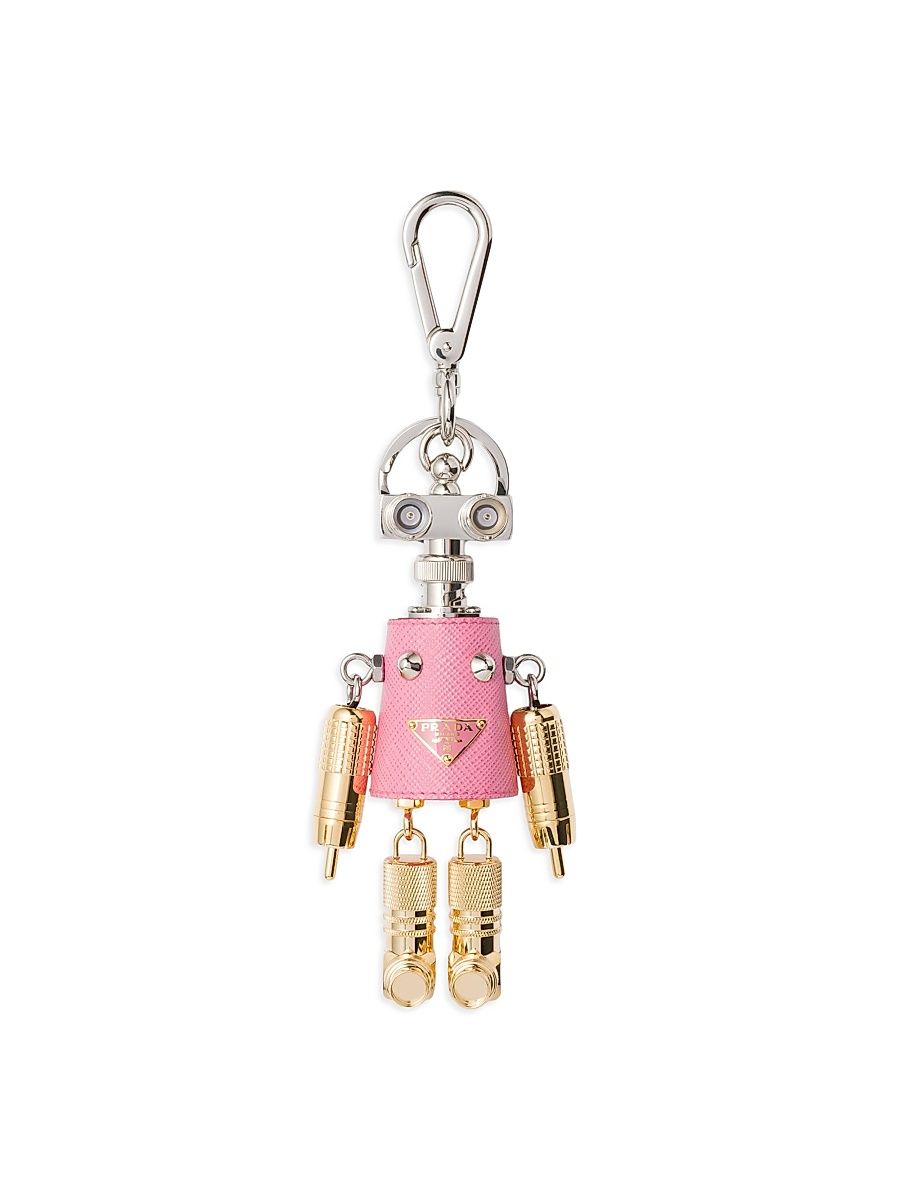 Women's Robot Saffiano Leather Key Ring Charm - Pink