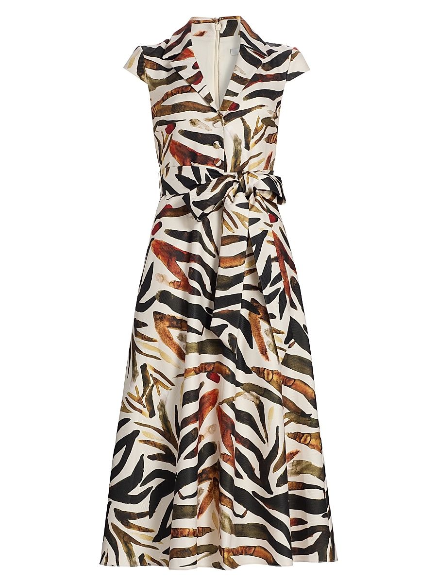 Women's Animal-Print Sash Midi-Dress - Bronze Multi - Size 8