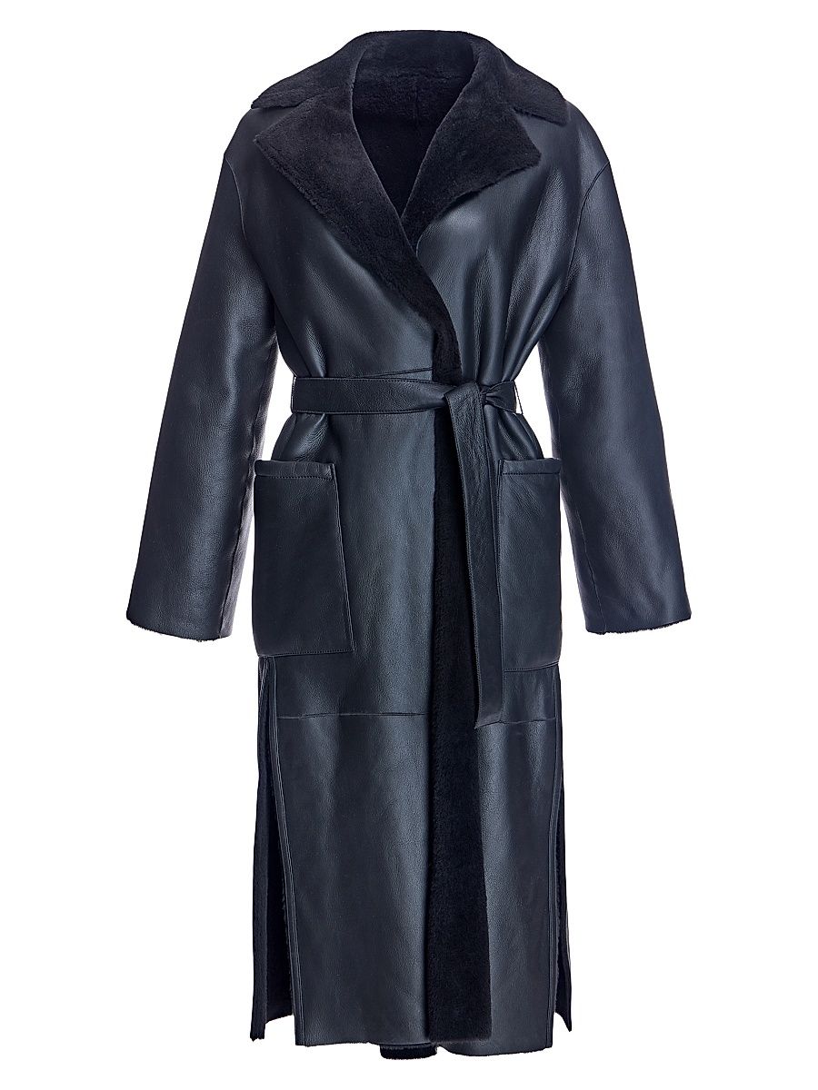 Women's Shearling Lamb Coat - Black - Size Large