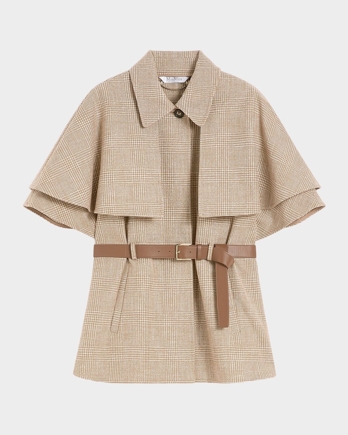 Glen Plaid Cotton Cloak with Leather Belt