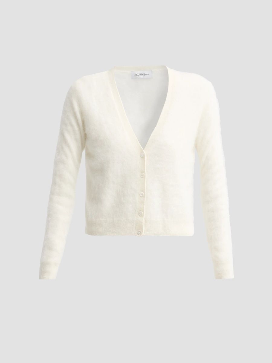 Sofia Cashmere Women's Private Label Brushed Cashmere Crop Cardigan - Ivory - Size XS