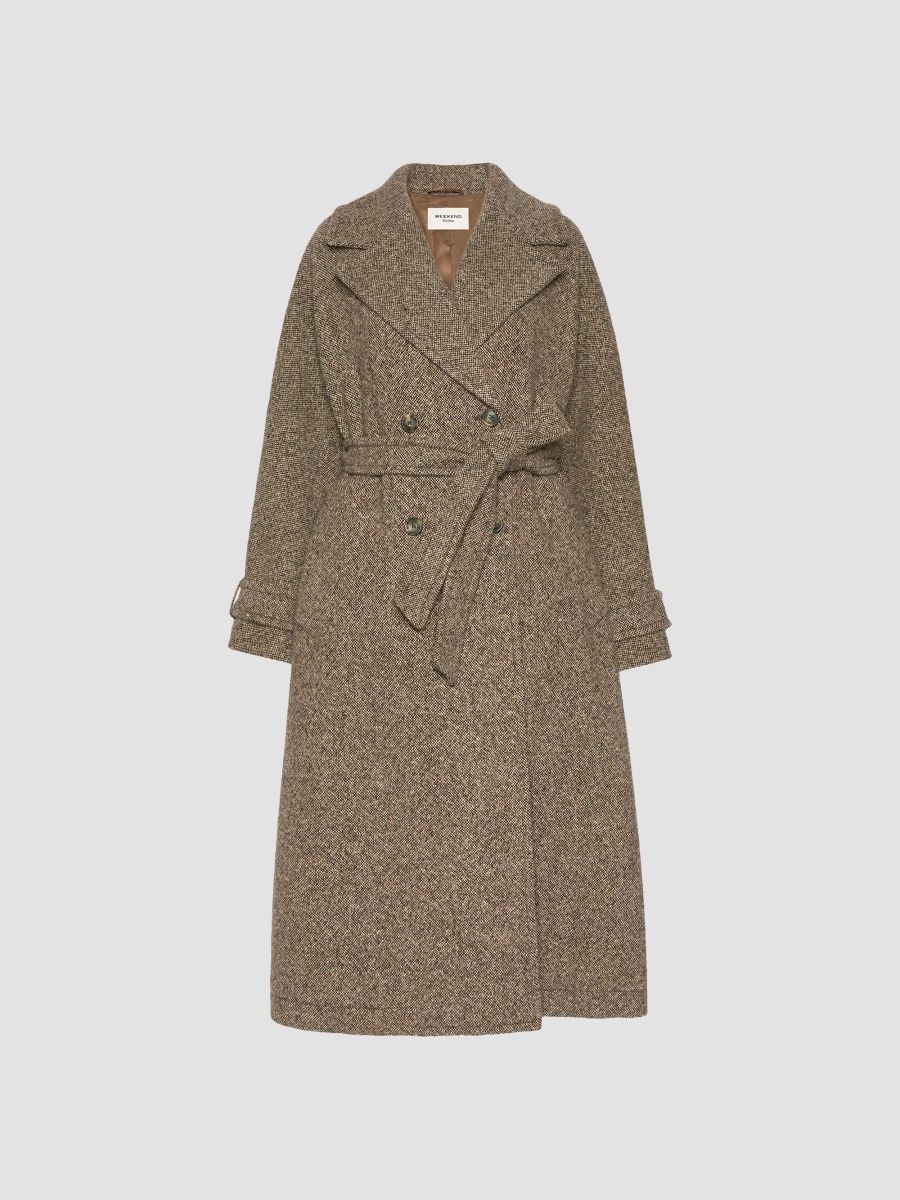 Weekend Max Mara Women's Long Wool Blend Tweed Coat - Brown - Size 12