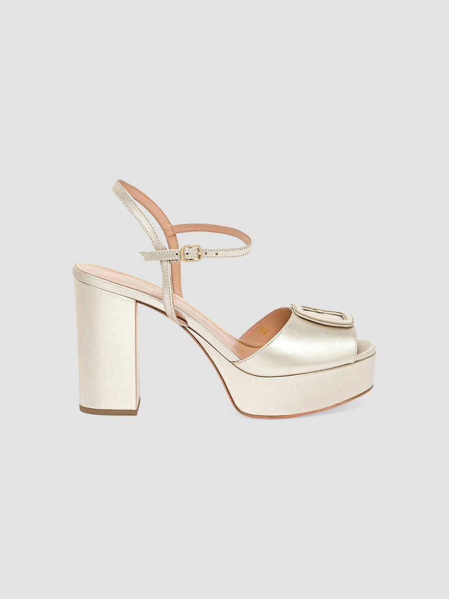 Santoni Women's Carla 60MM Metallic Leather Platform Sandals - Gold - Size 12