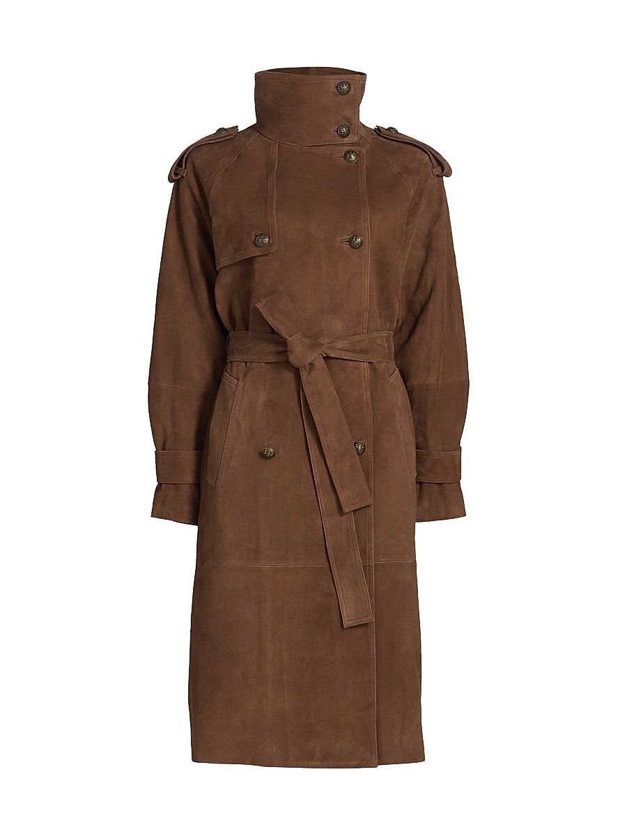 Women's Johnny Suede Double-Breasted Coat - Cognac - Size XXL