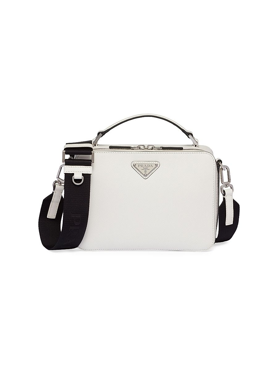 Men's Medium Brique Saffiano Leather Bag - White