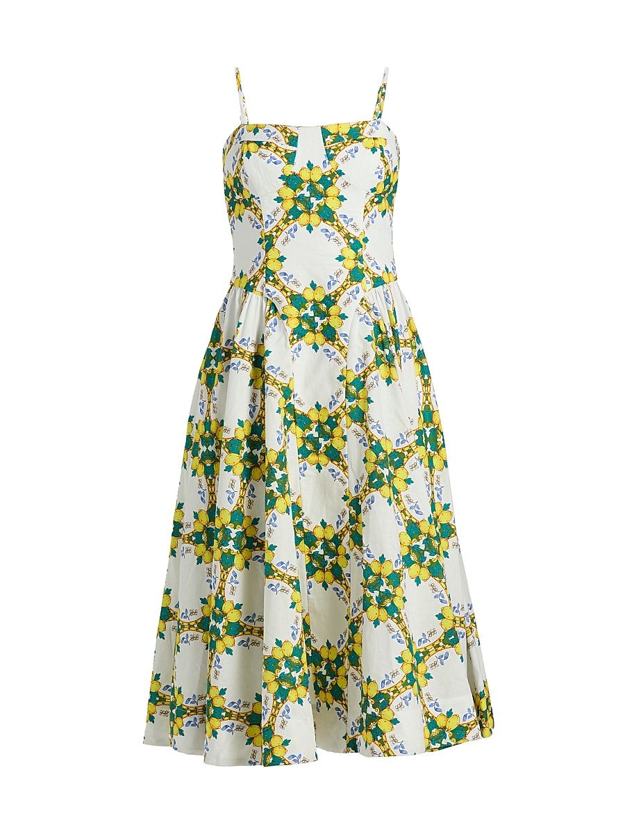 Women's Livna Lemon Lattice Midi-Dress - Yellow Multi - Size 6