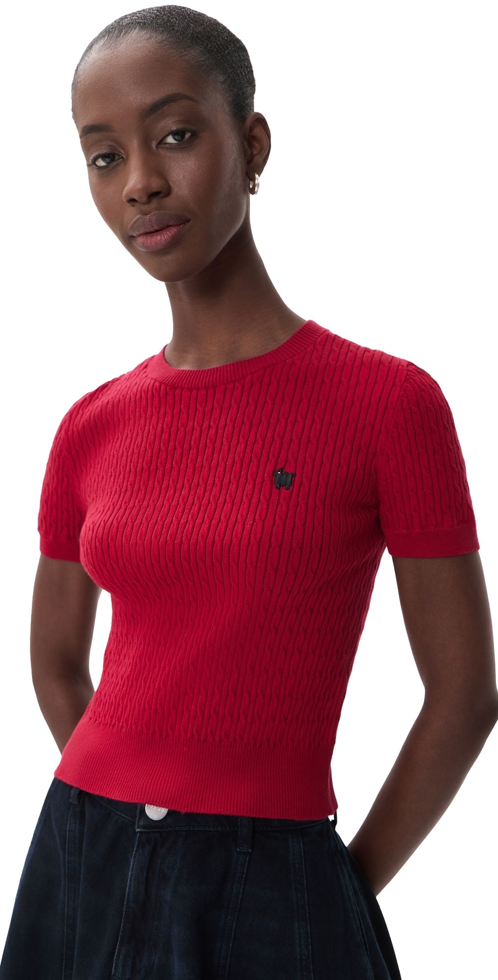 Rowing Blazers Cotton Blend Cable Crewneck Sweater Red XS