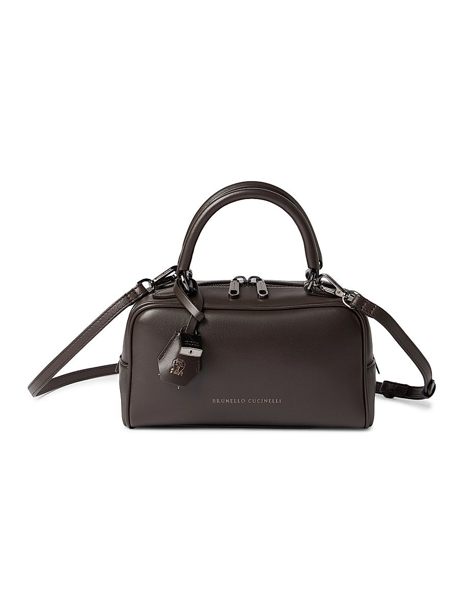 Women's Explorer Small Boston Bag in Glossy Nappa Leather - Rust Brown
