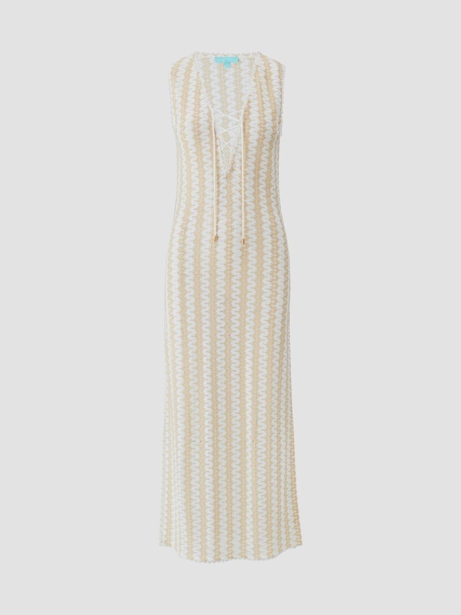 Melissa Odabash Women's Maddie Open-Work Chevron Crochet Maxi Cover-Up Dress - Gold White - Size Large